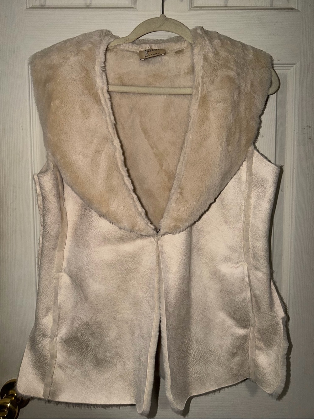 Faux Fur Shawl Collar Vest - Cream